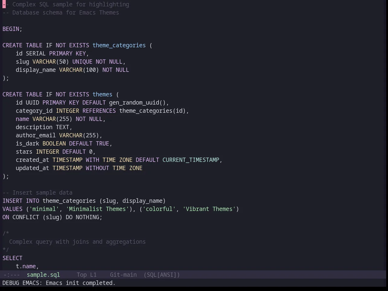 Base16 Catppuccin Theme in sql-mode