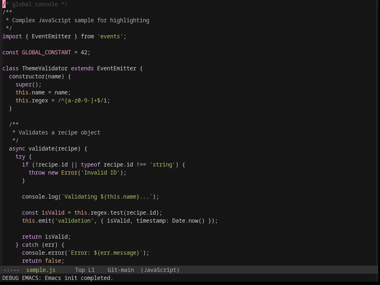 Base16 Chalk Theme in javascript-mode