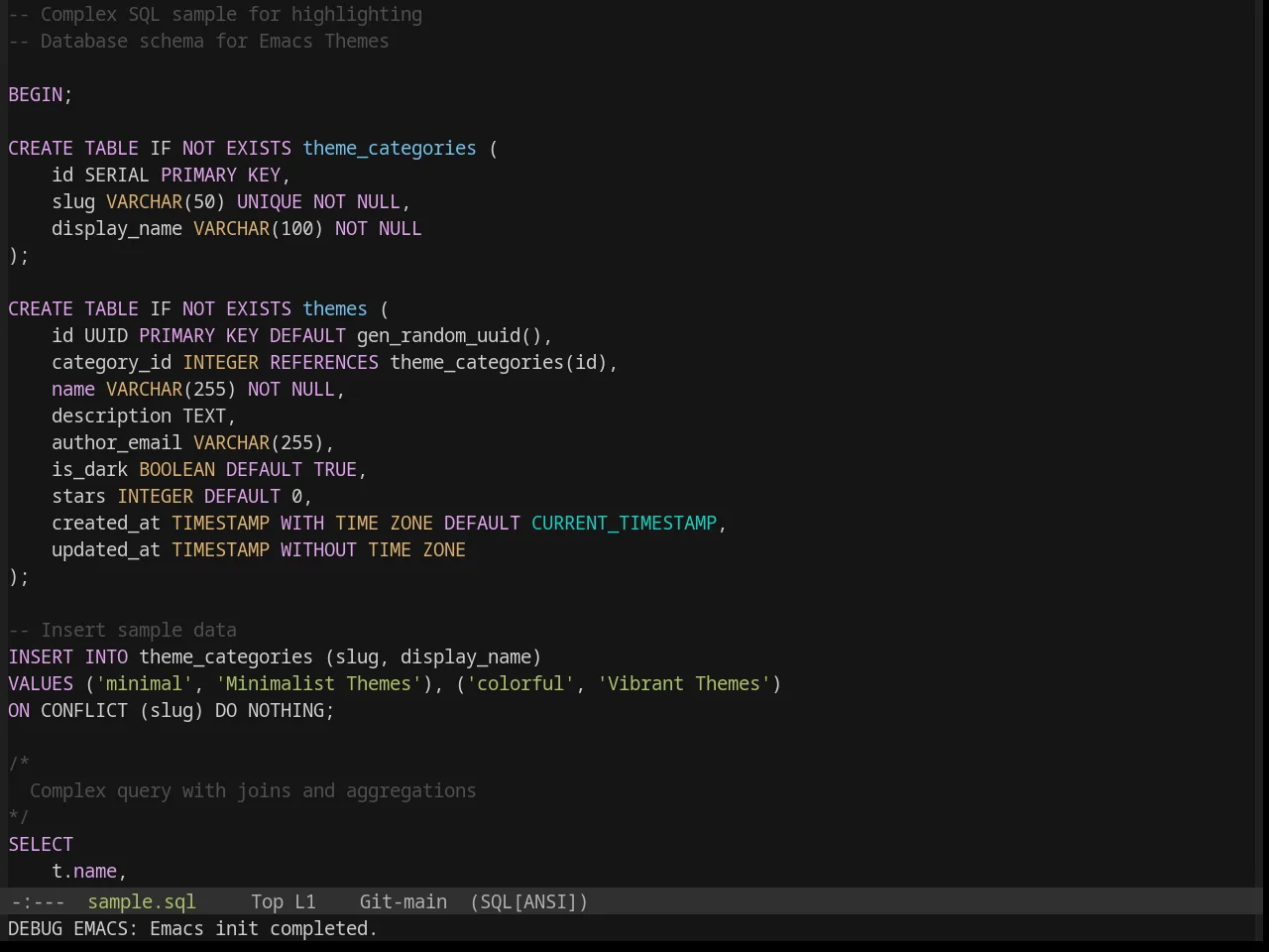 Base16 Chalk Theme in sql-mode