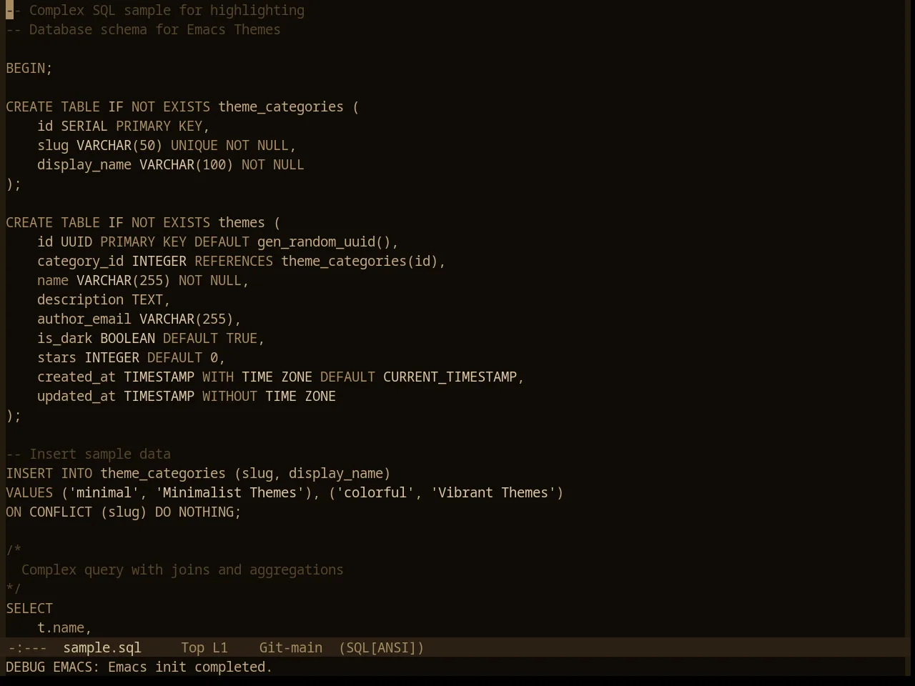 Base16 Charcoal Dark Theme in sql-mode