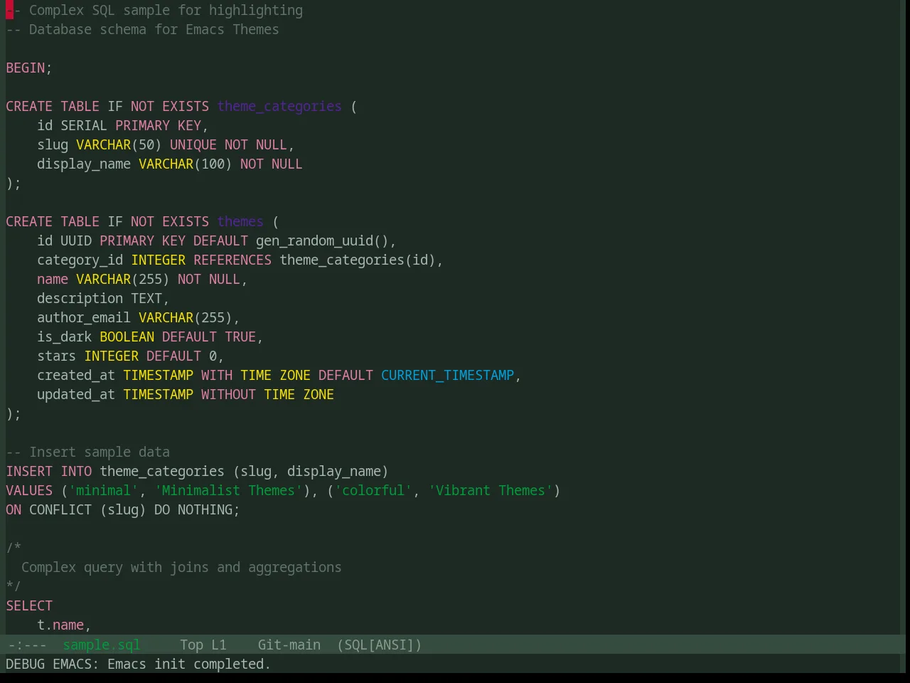 Base16 Chicago Night Theme in sql-mode