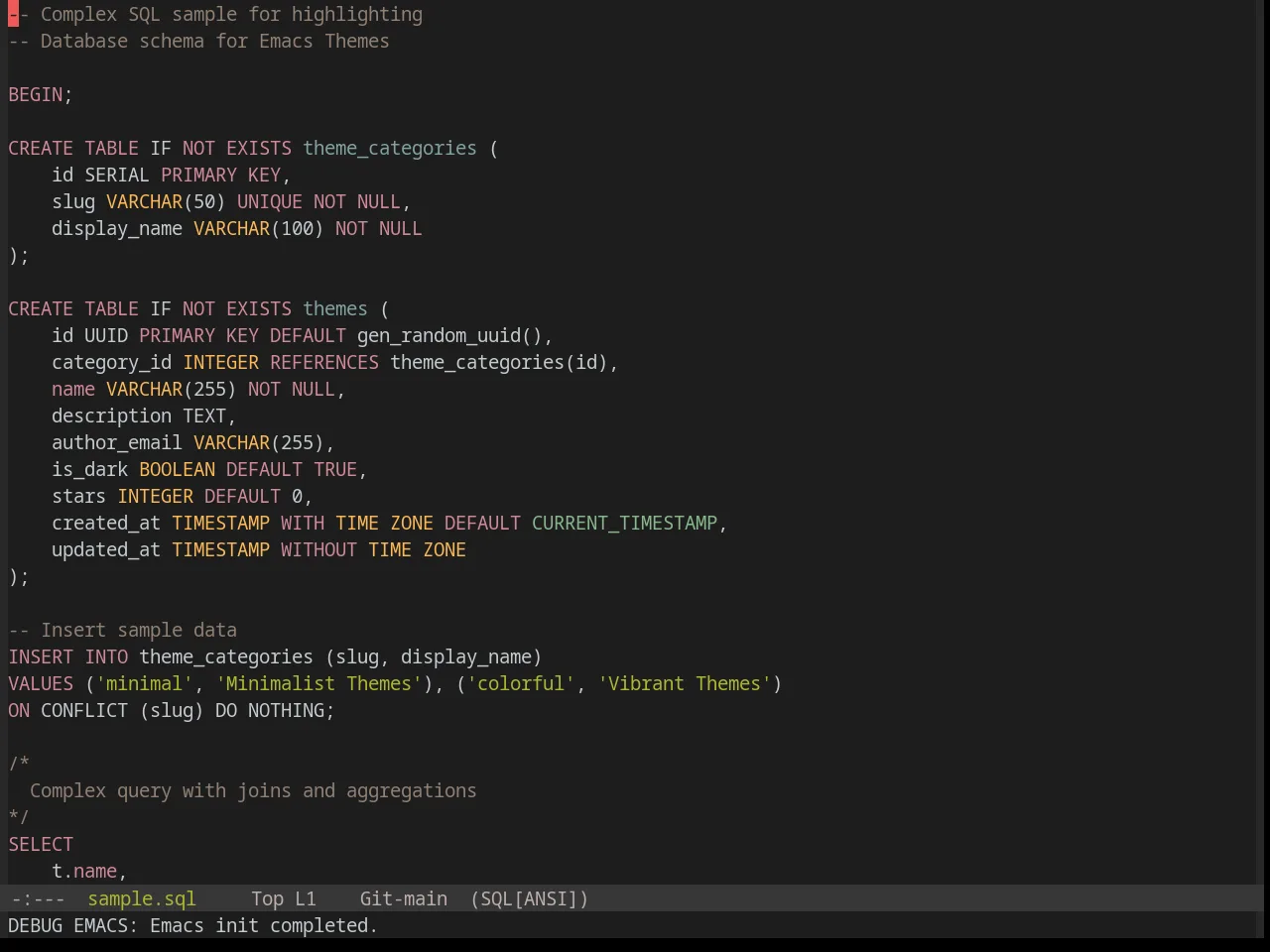Base16 Chinoiserie Midnight Theme in sql-mode