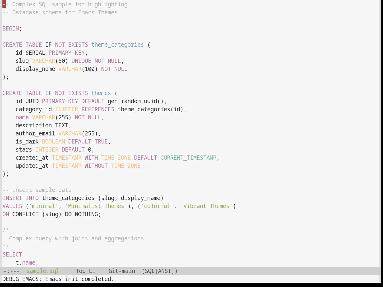 Base16 Classic Light Theme in sql-mode