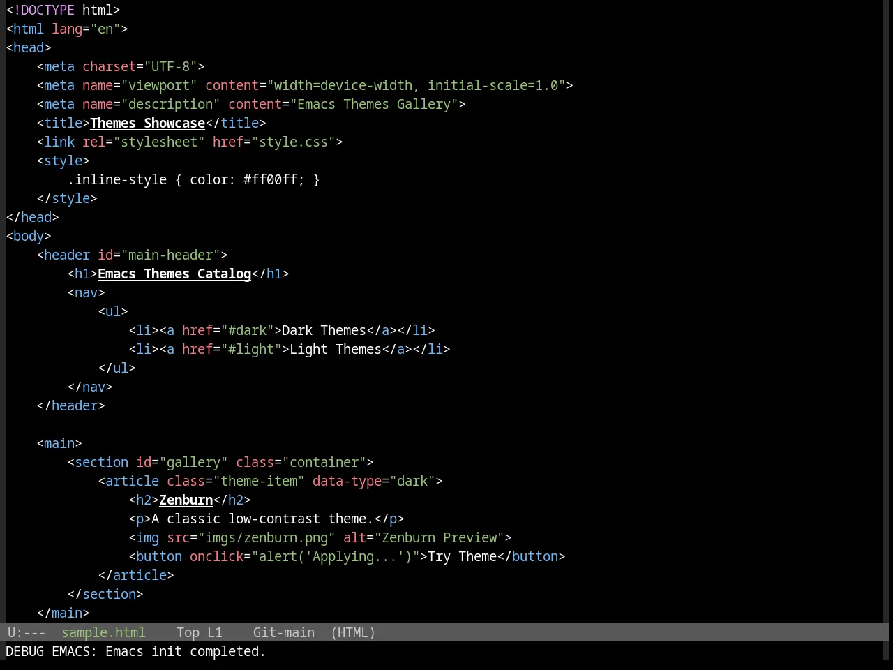 Base16 Da One Black Theme in html-mode