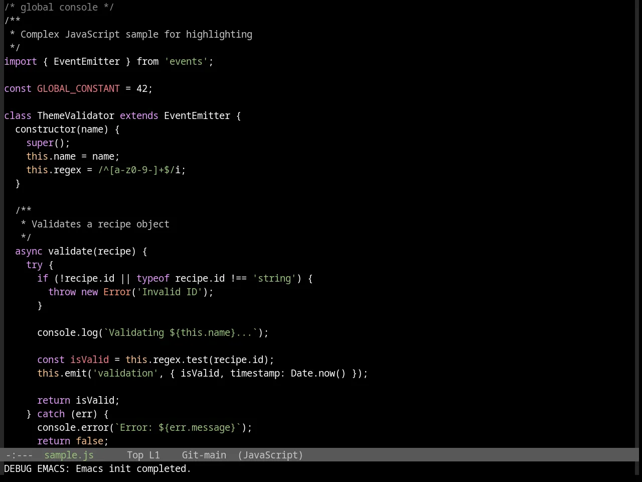 Base16 Da One Black Theme in javascript-mode