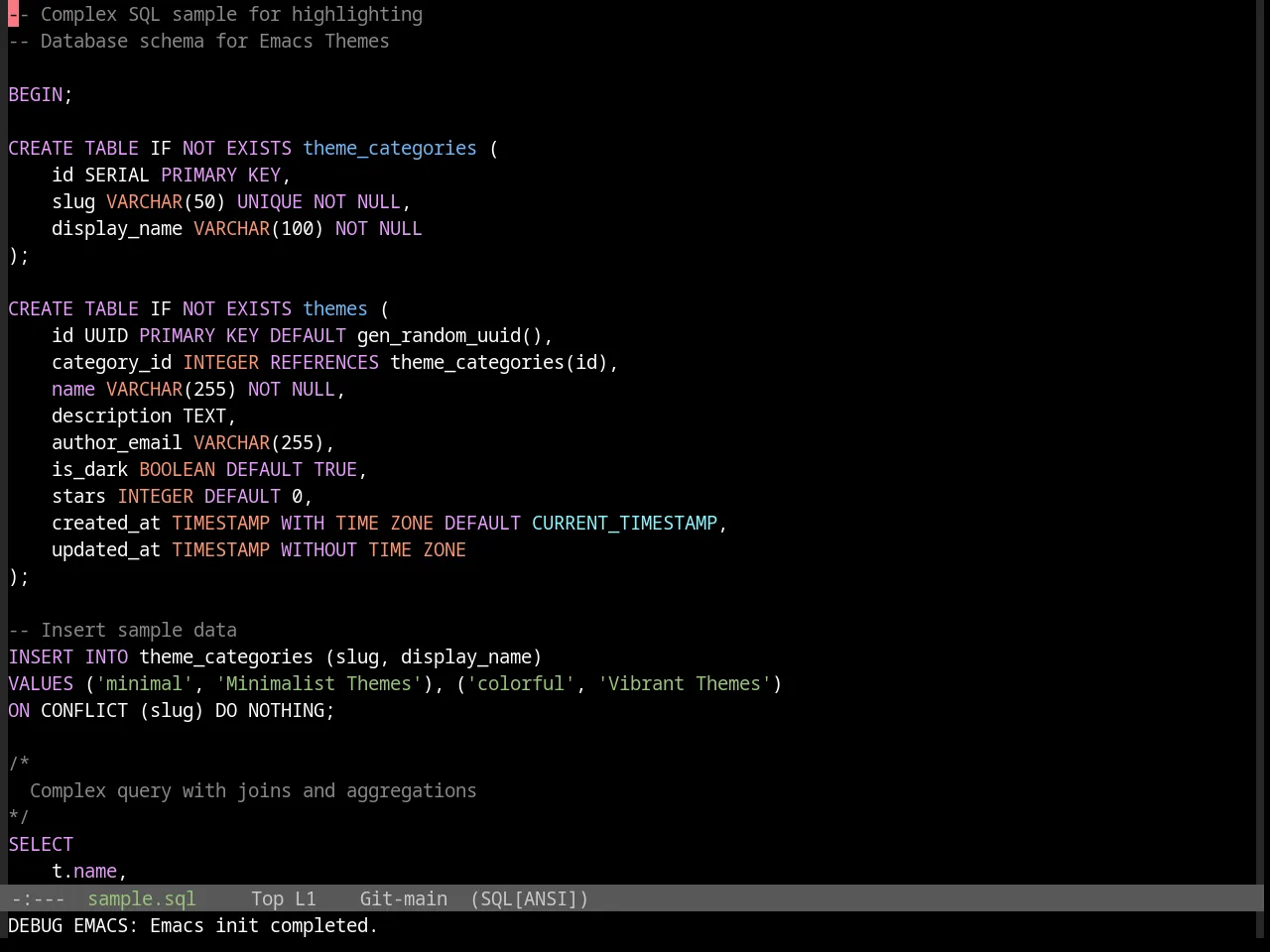 Base16 Da One Black Theme in sql-mode