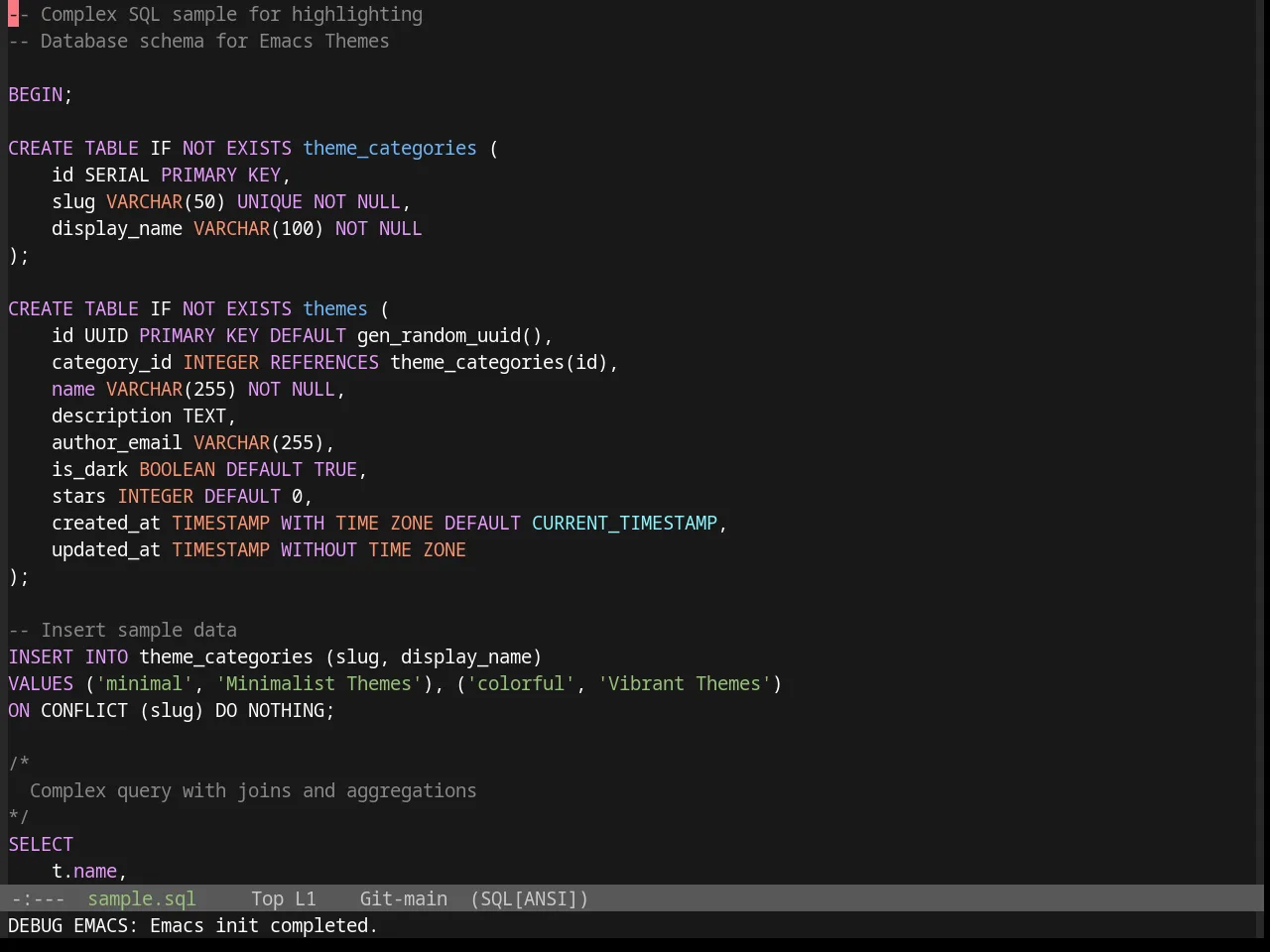 Base16 Da One Gray Theme in sql-mode