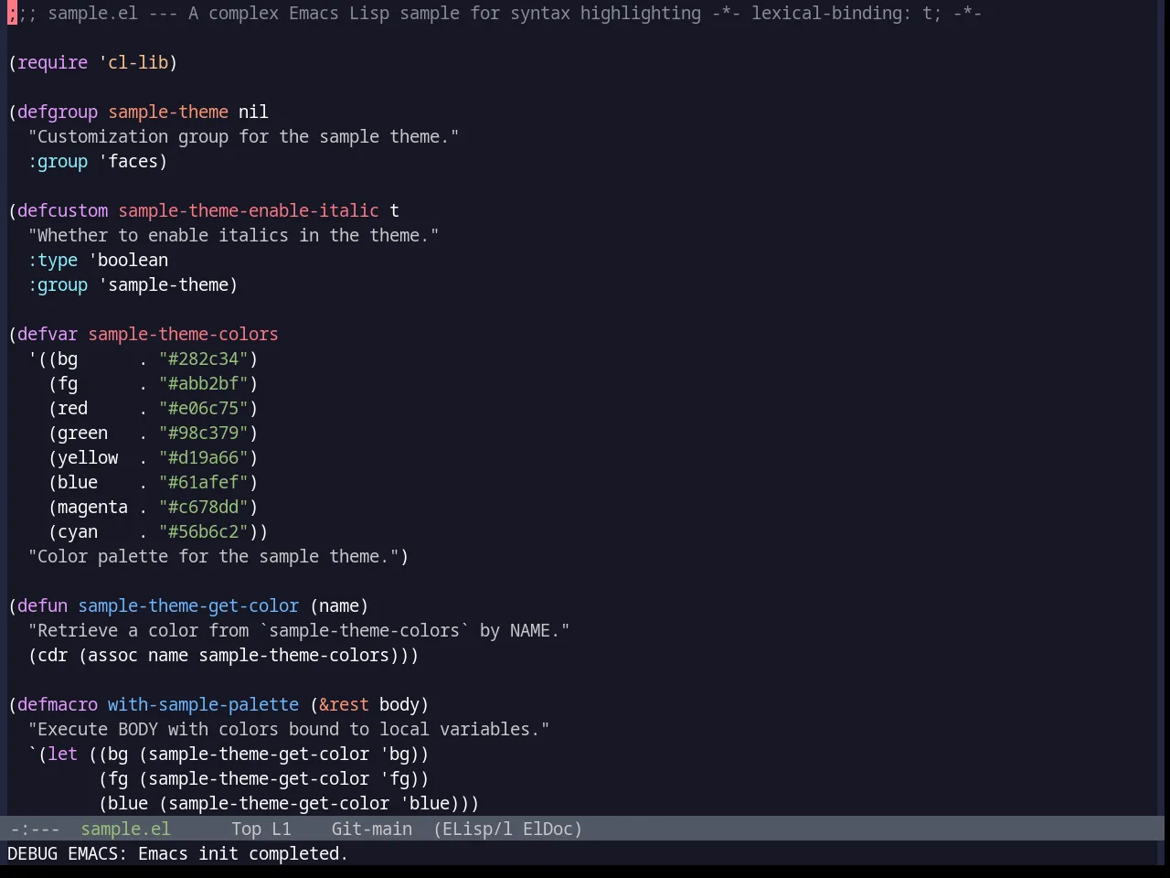 Base16 Da One Ocean Theme in emacs-lisp-mode