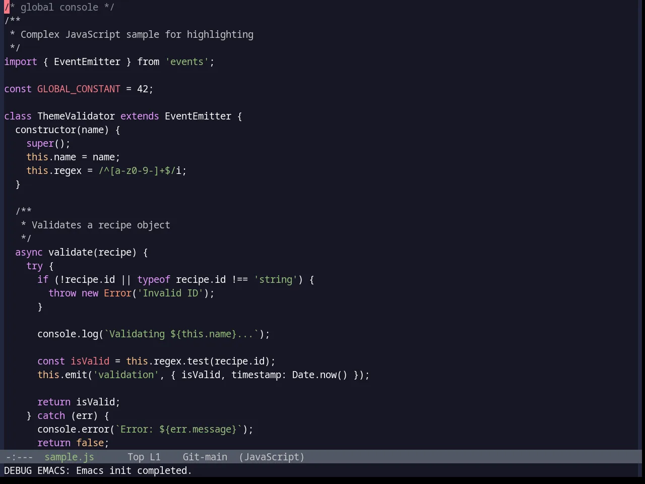 Base16 Da One Ocean Theme in javascript-mode