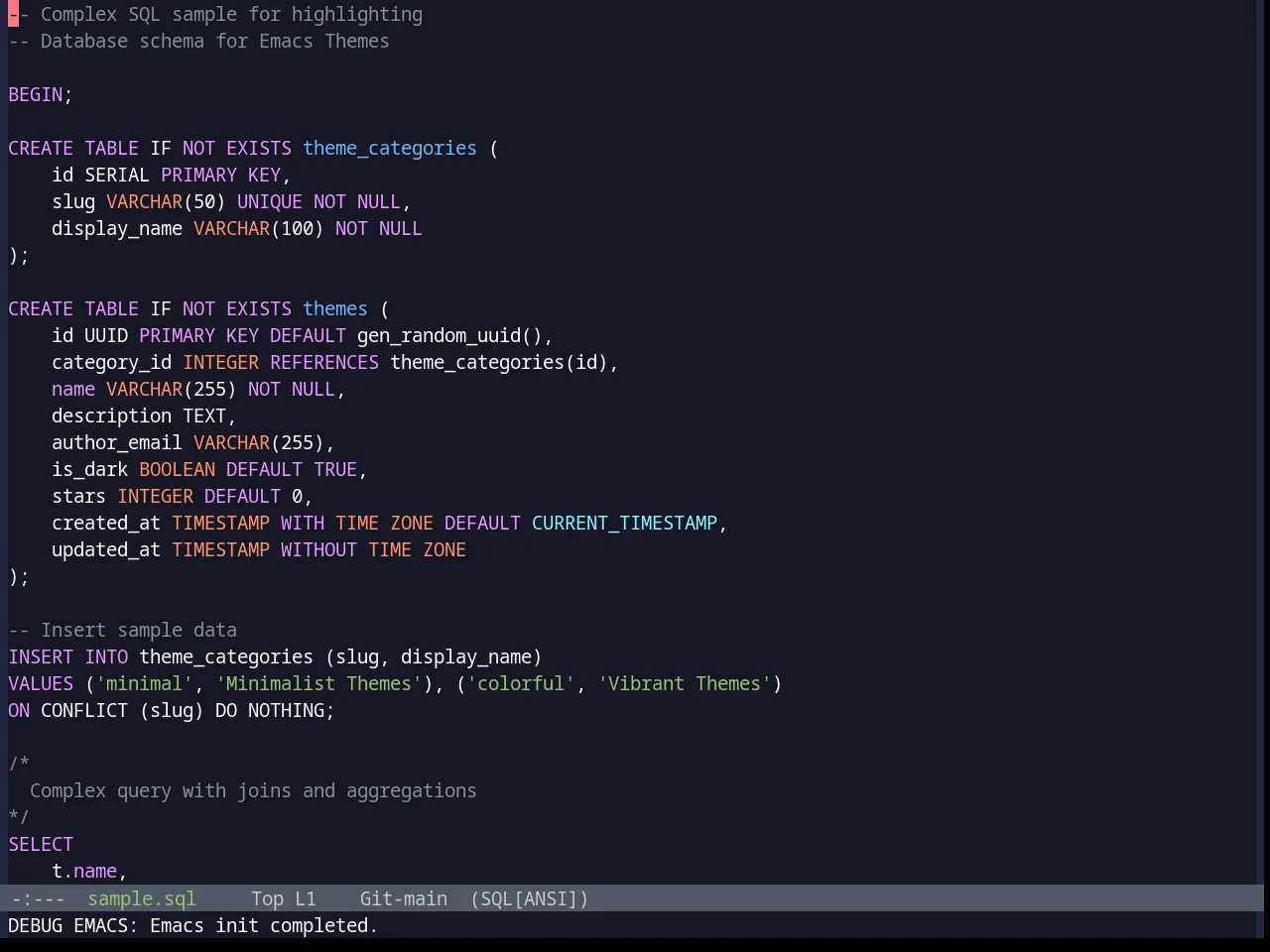 Base16 Da One Ocean Theme in sql-mode
