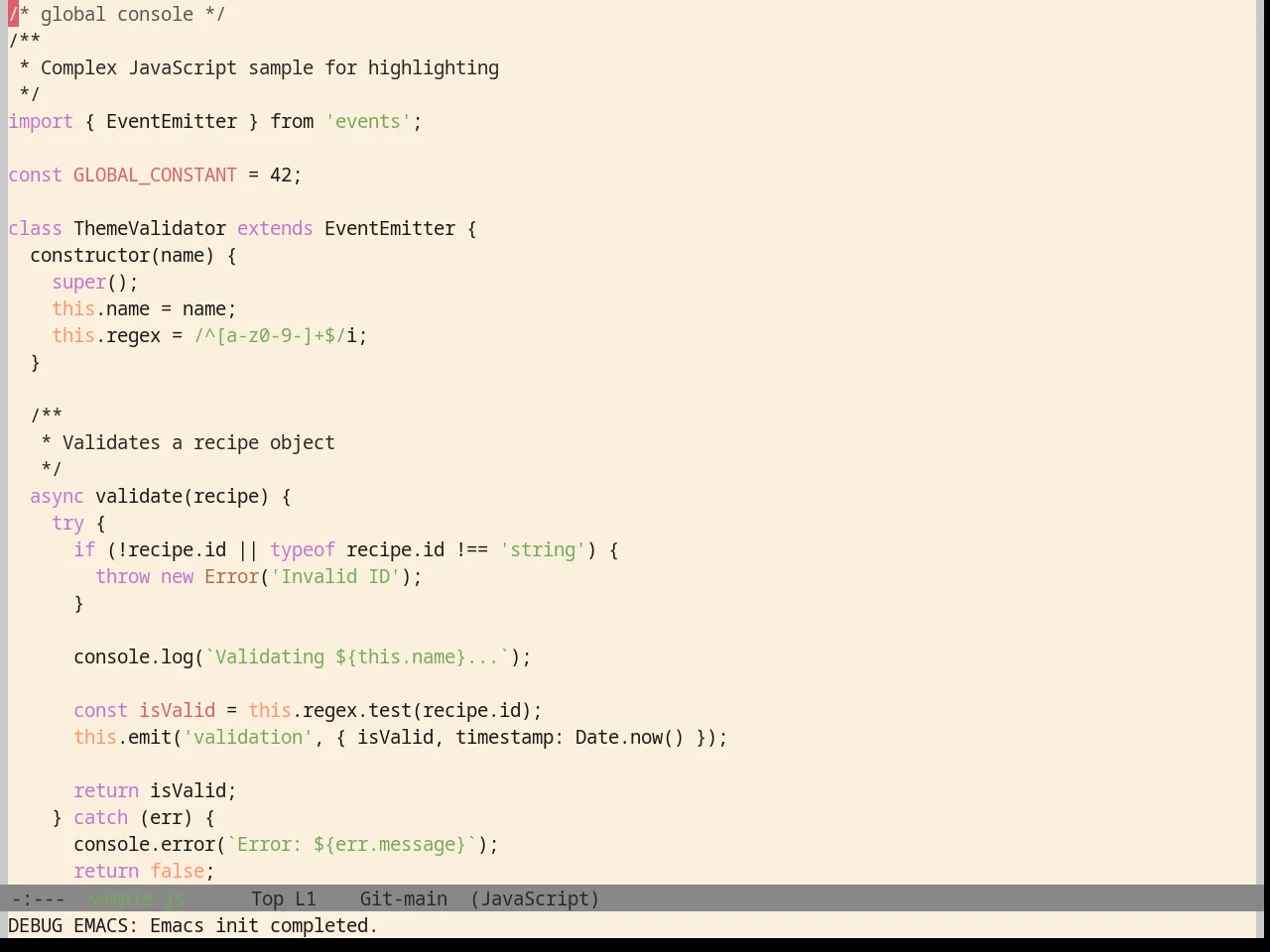 Base16 Da One Paper Theme in javascript-mode