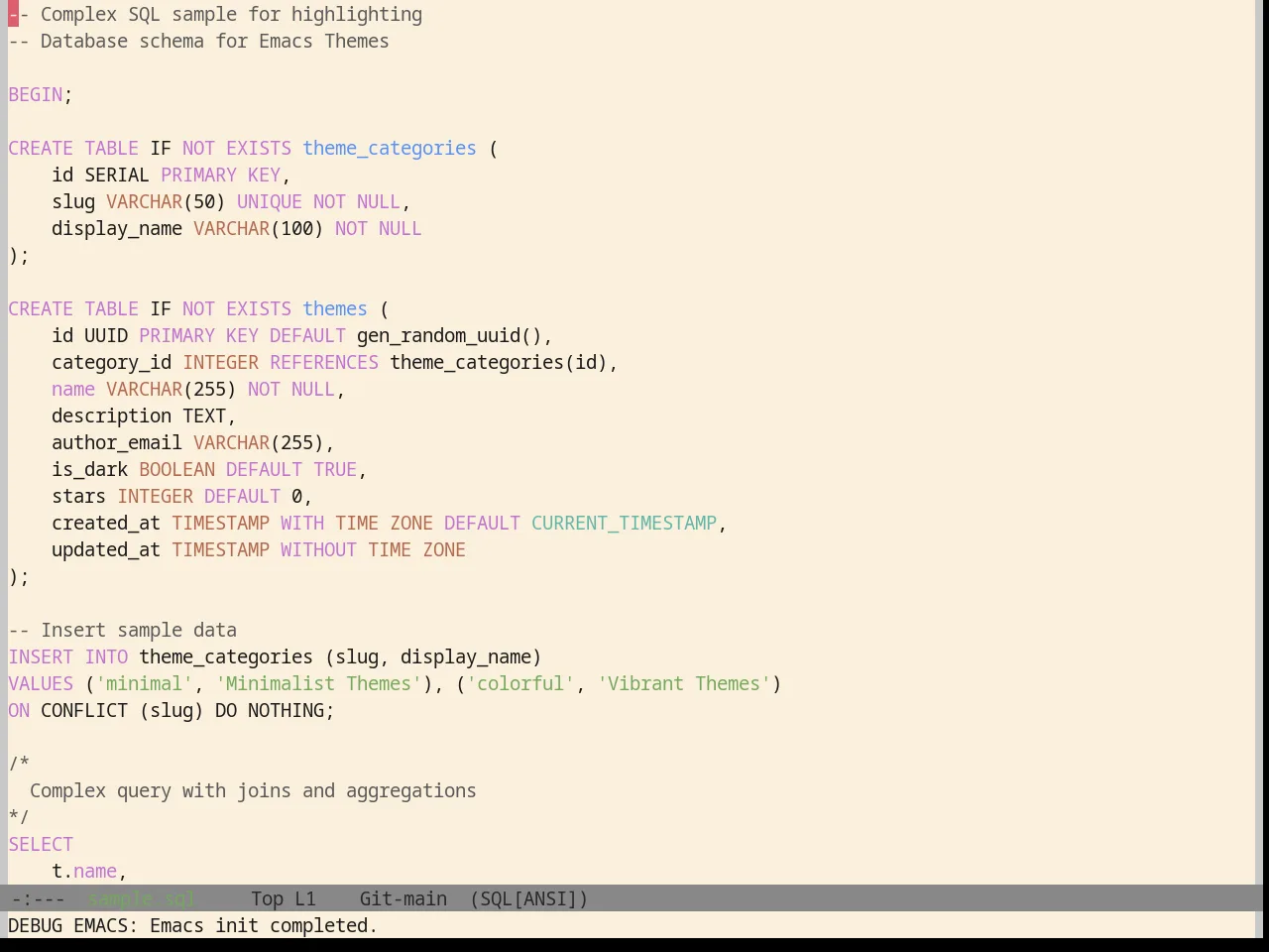 Base16 Da One Paper Theme in sql-mode