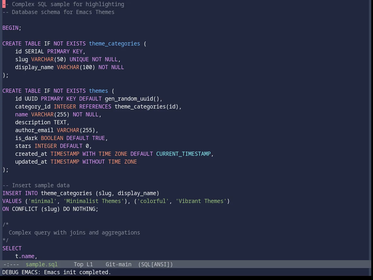Base16 Da One Sea Theme in sql-mode