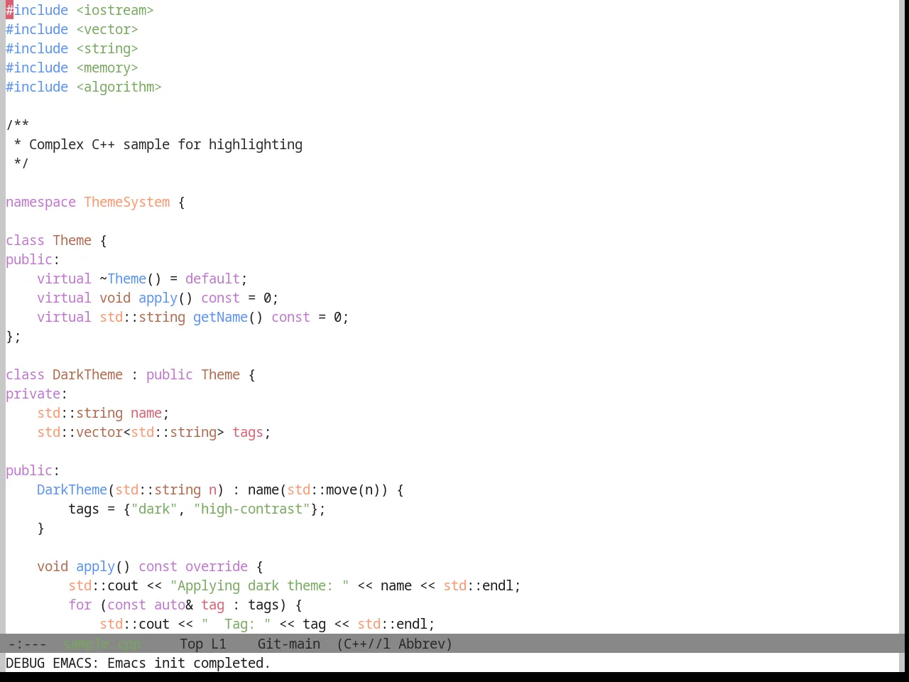 Base16 Da One White Theme in c++-mode