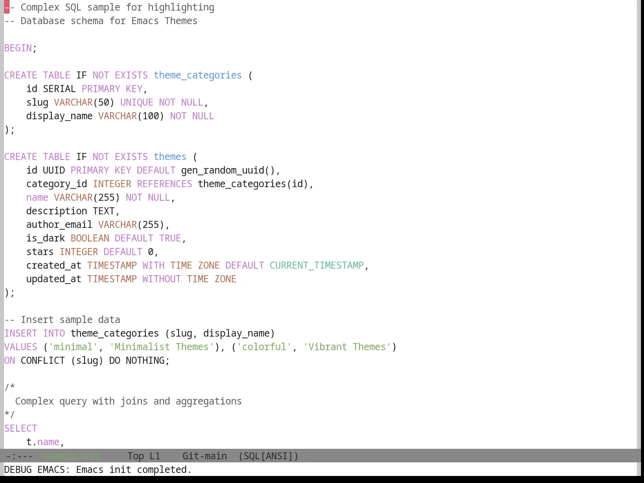 Base16 Da One White Theme in sql-mode