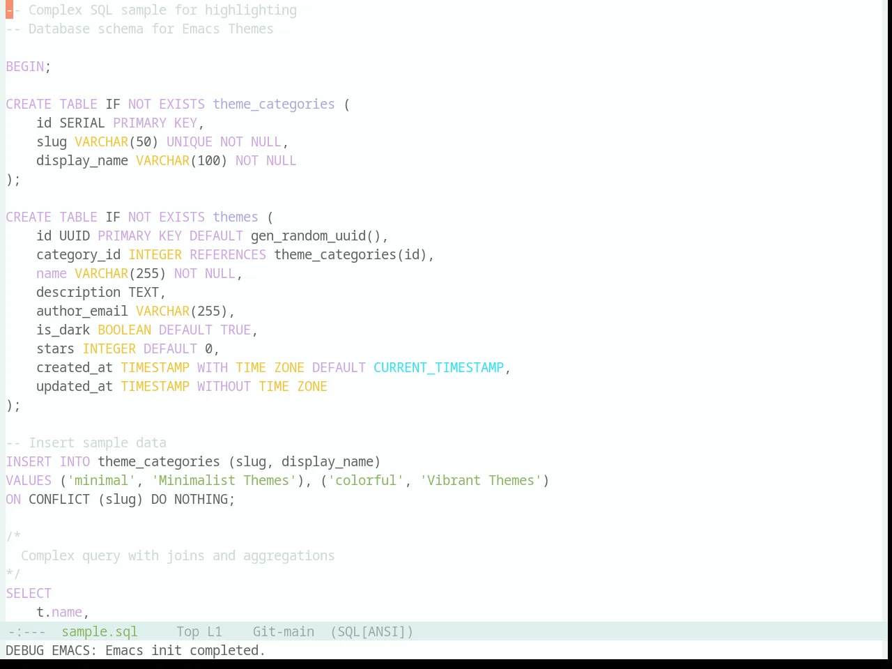 Base16 Danqing Light Theme in sql-mode