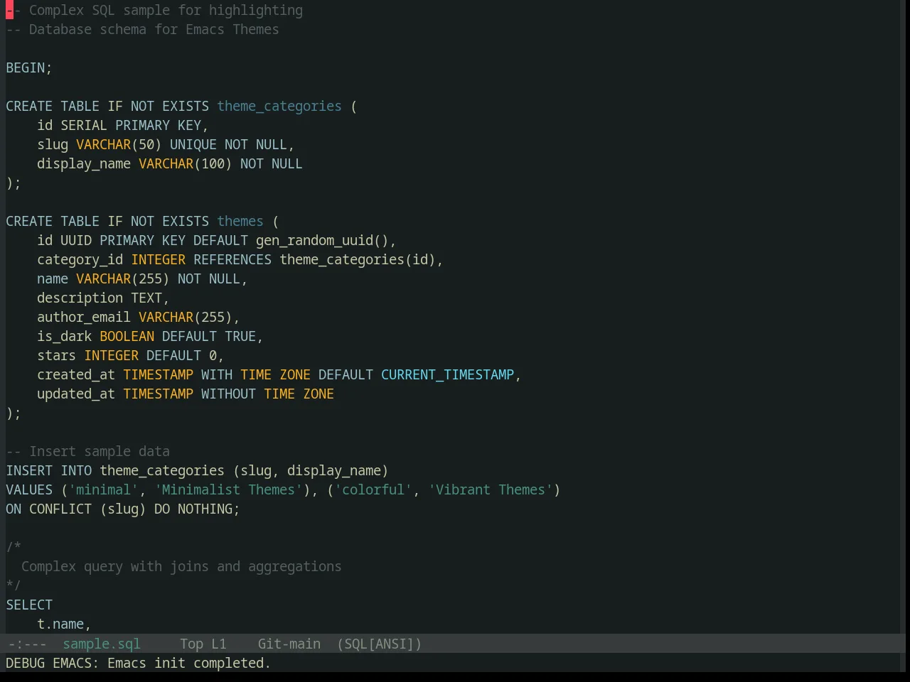 Base16 Darkmoss Theme in sql-mode