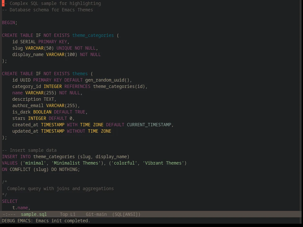 Base16 Darktooth Theme in sql-mode