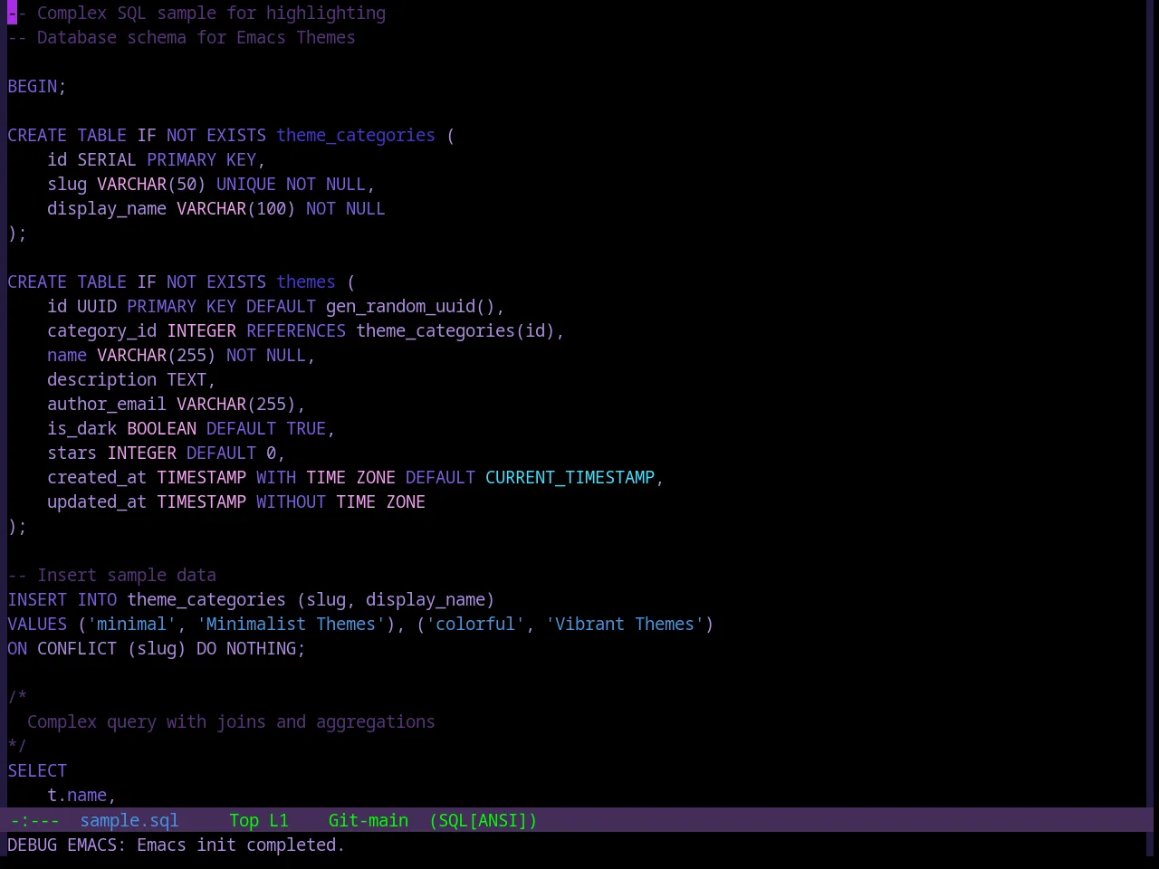 Base16 Darkviolet Theme in sql-mode