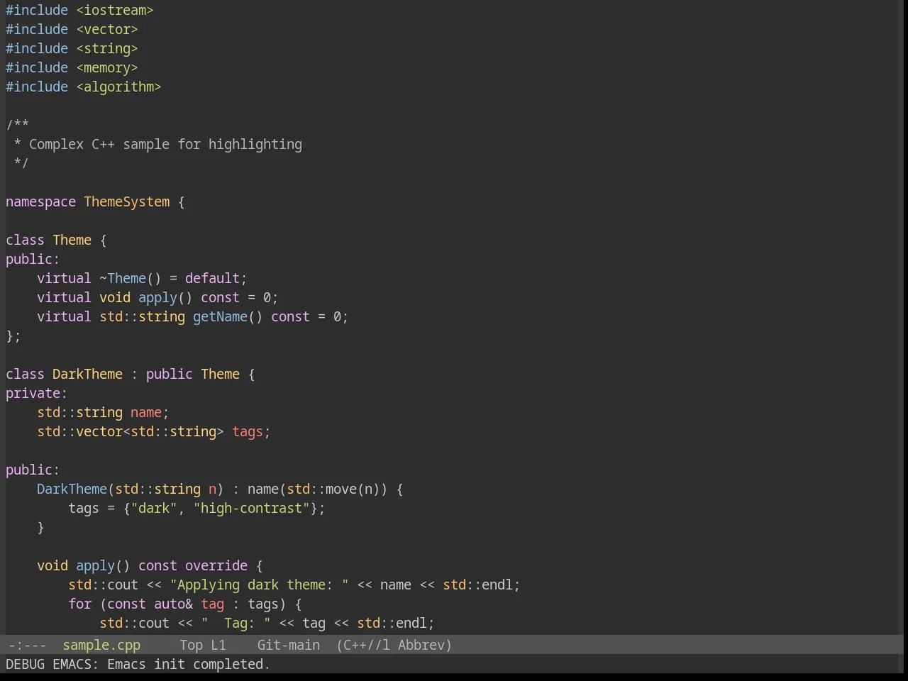 Base16 Decaf Theme in c++-mode