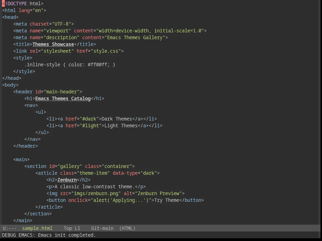 Base16 Decaf Theme in html-mode