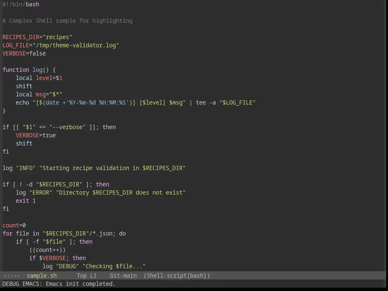 Base16 Decaf Theme in sh-mode