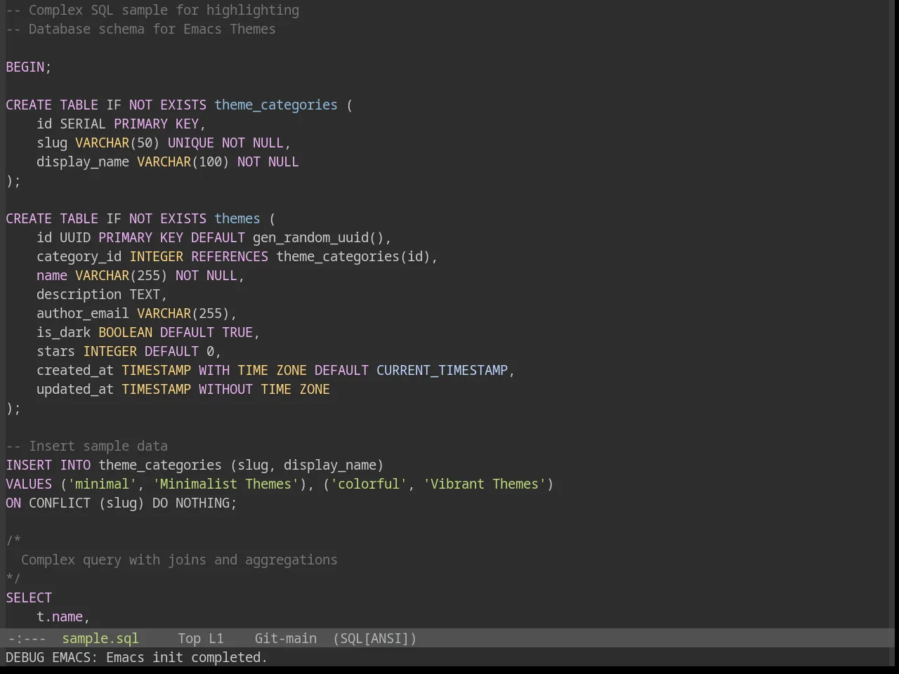 Base16 Decaf Theme in sql-mode