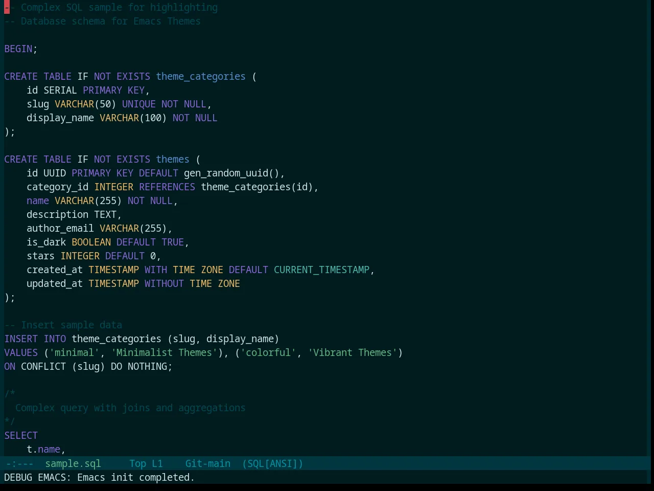 Base16 Deep Oceanic Next Theme in sql-mode