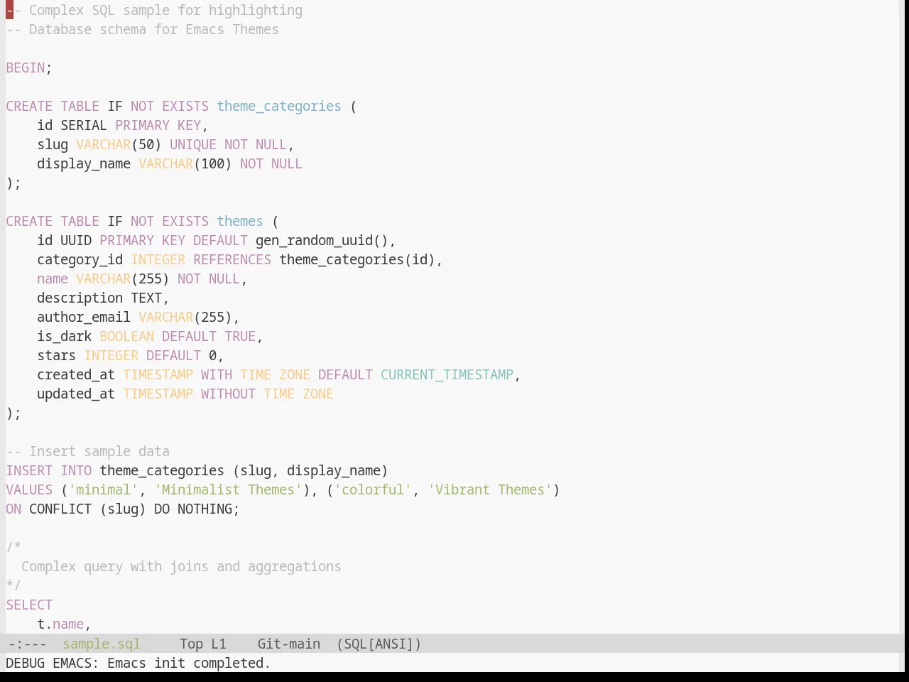 Base16 Default Light Theme in sql-mode