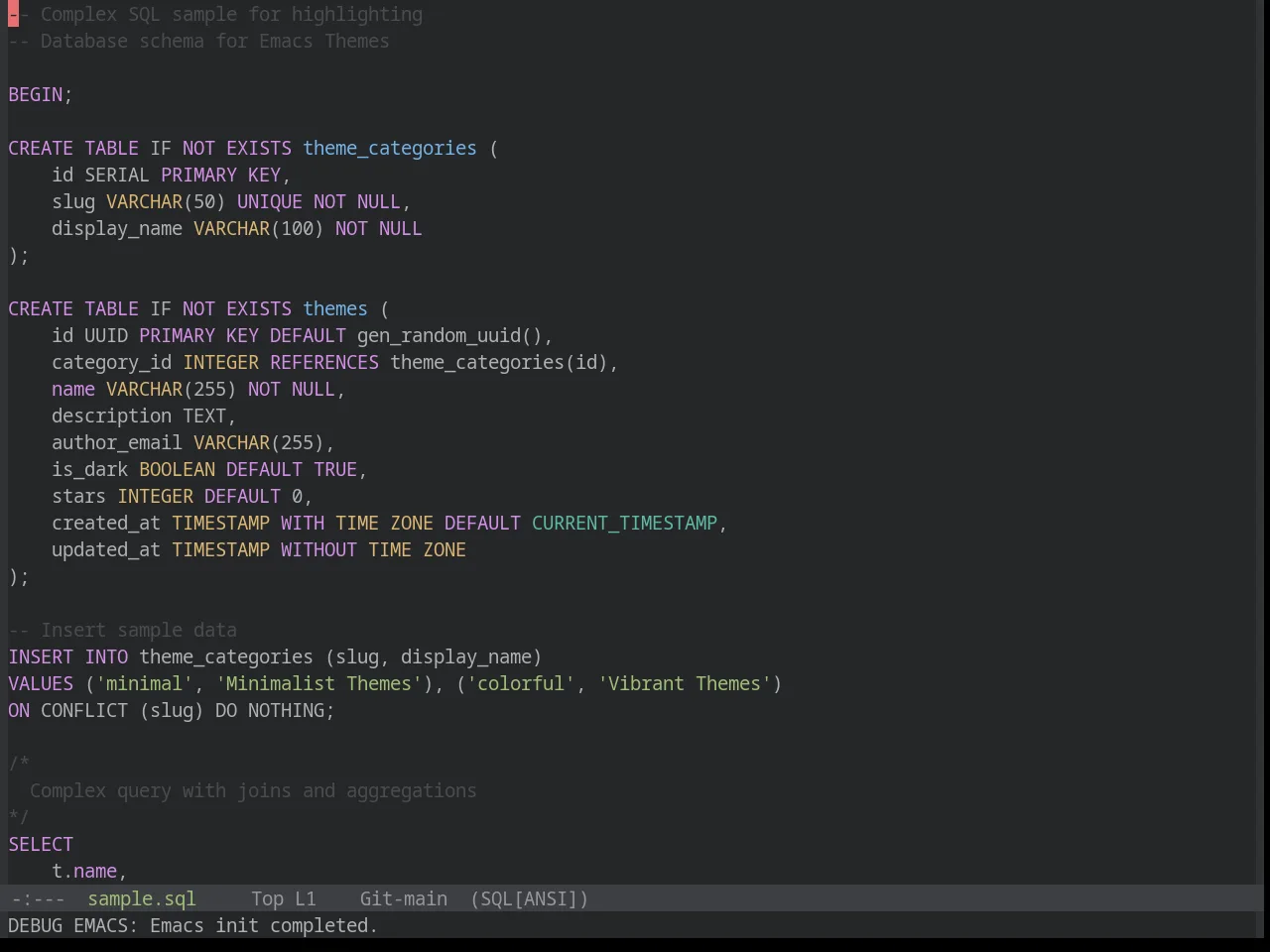 Base16 Edge Dark Theme in sql-mode