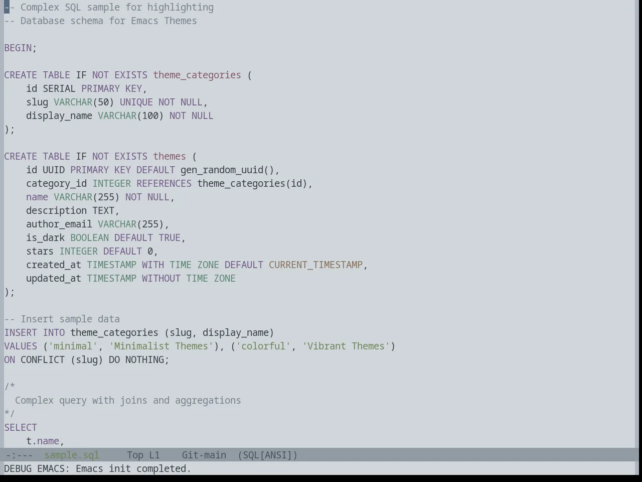Base16 Embers Light Theme in sql-mode
