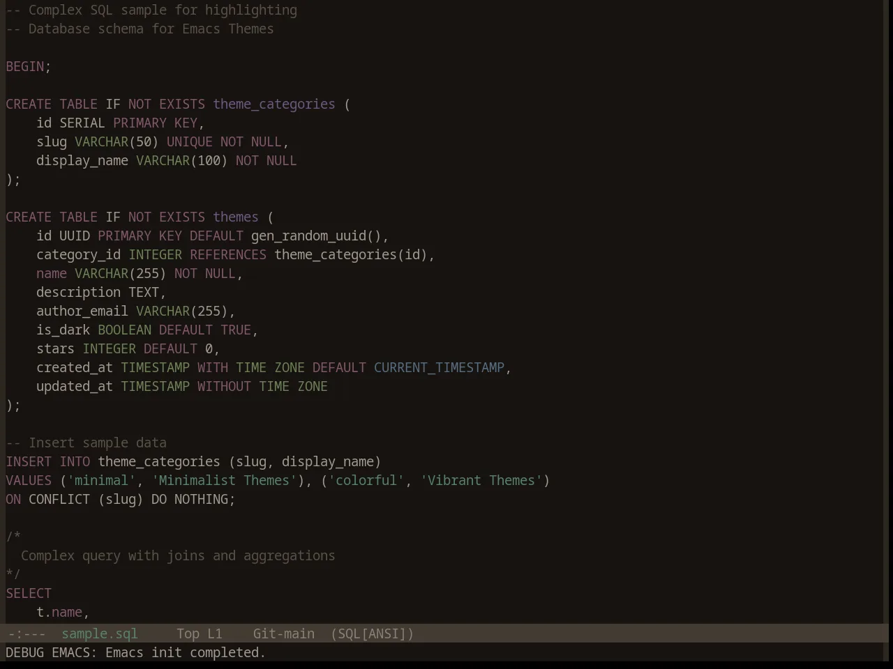 Base16 Embers Theme in sql-mode