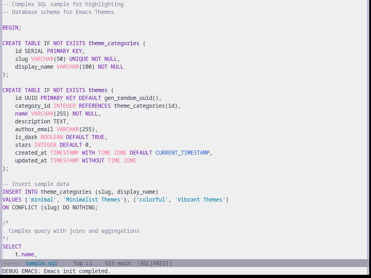 Base16 Emil Theme in sql-mode