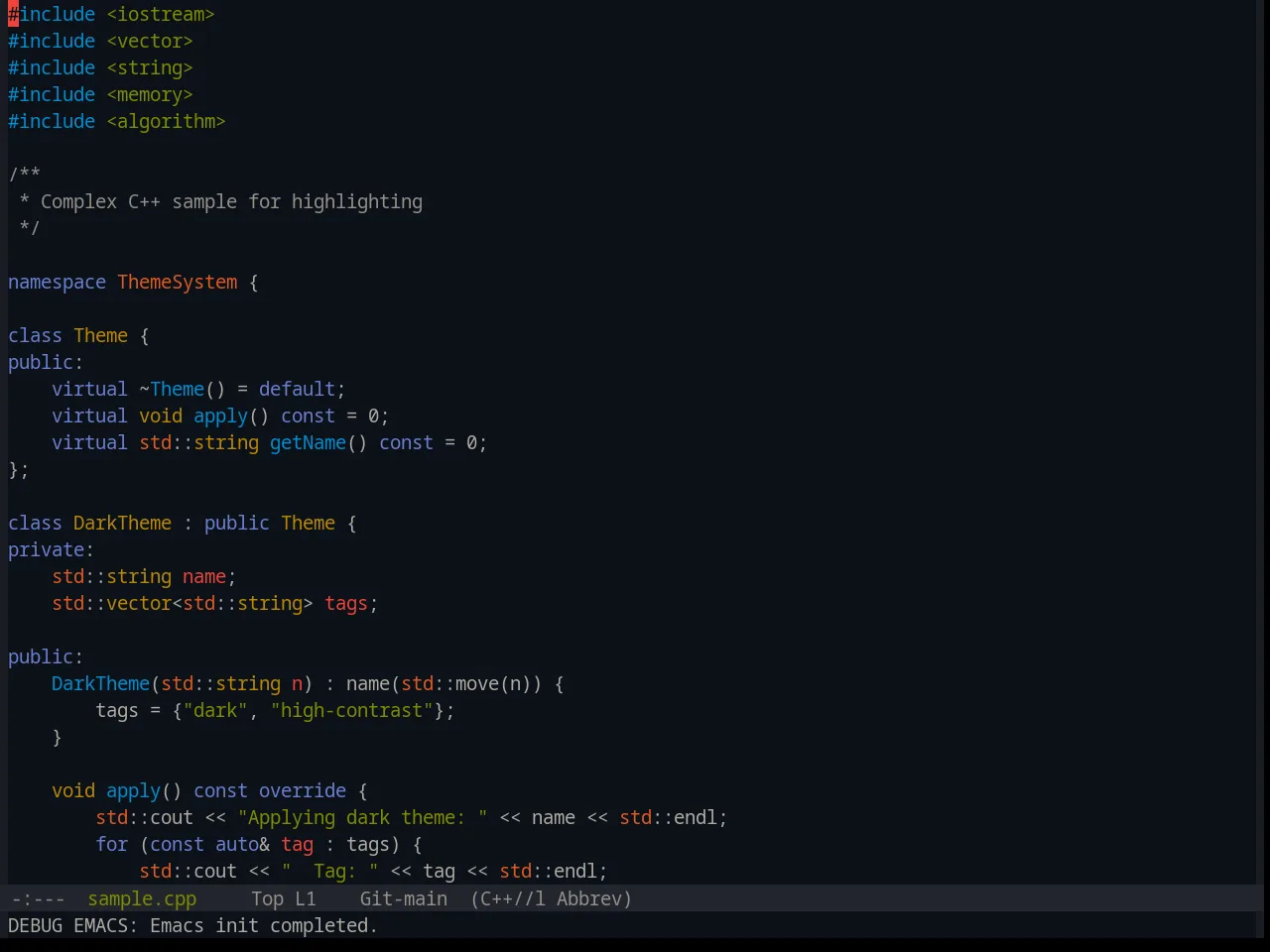 Base16 Equilibrium Dark Theme in c++-mode
