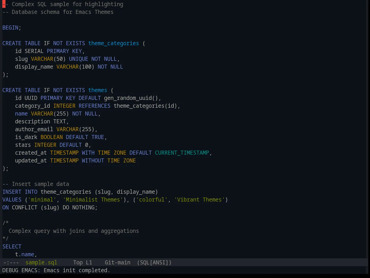 Base16 Equilibrium Dark Theme in sql-mode