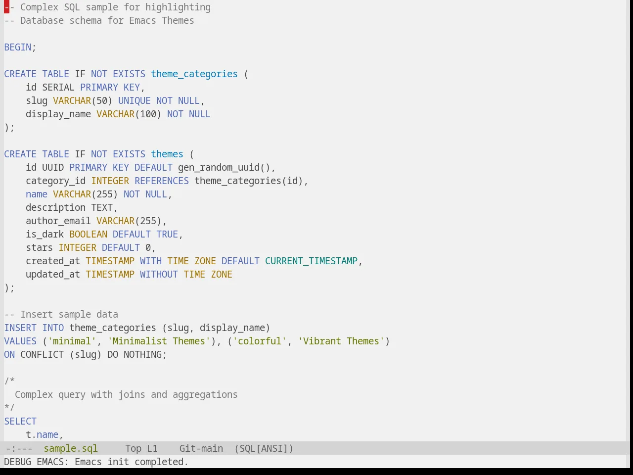 Base16 Equilibrium Gray Light Theme in sql-mode
