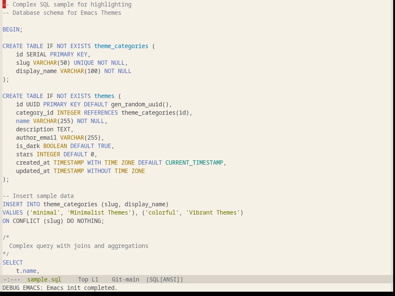 Base16 Equilibrium Light Theme in sql-mode