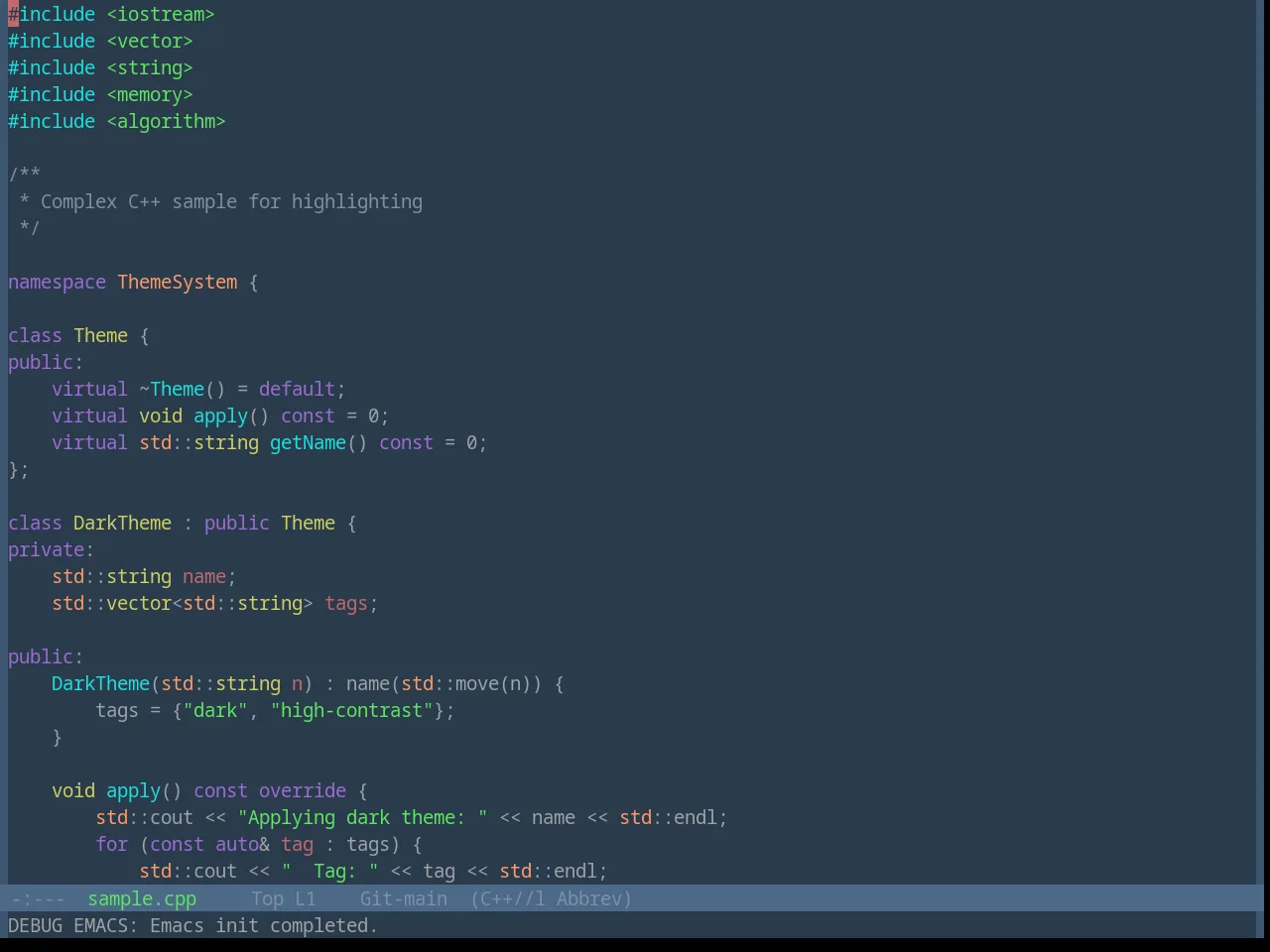 Base16 Eva Dim Theme in c++-mode