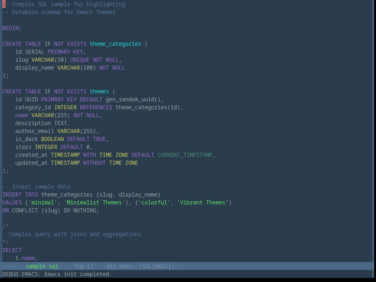 Base16 Eva Dim Theme in sql-mode