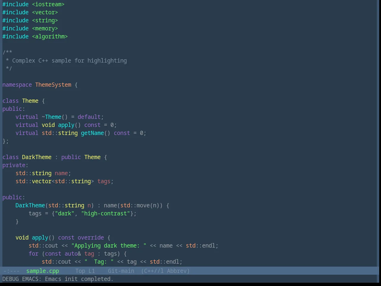 Base16 Eva Theme in c++-mode