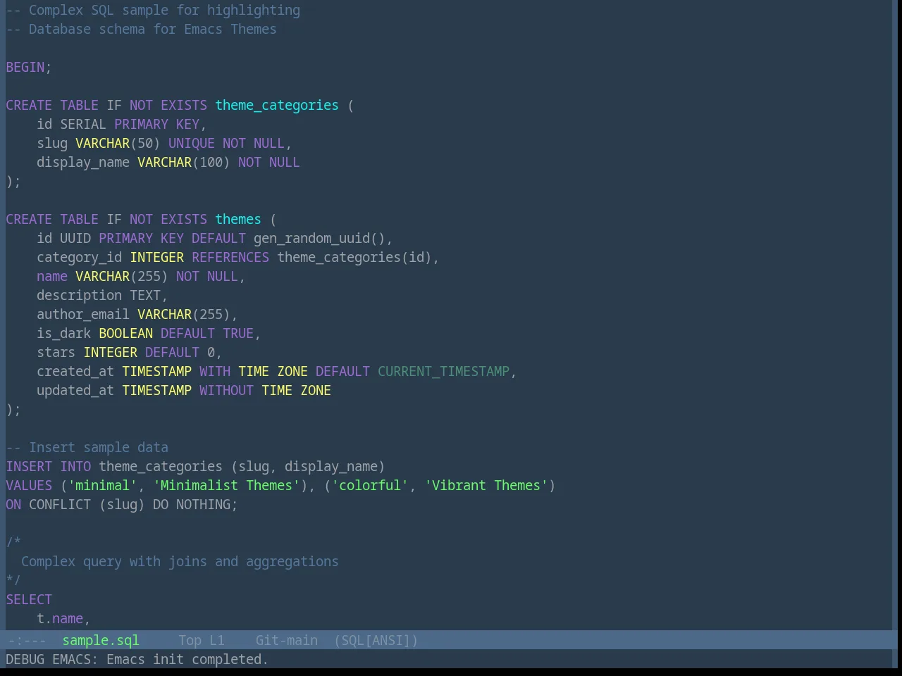 Base16 Eva Theme in sql-mode