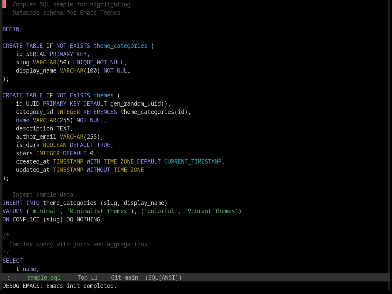 Base16 Evenok Dark Theme in sql-mode