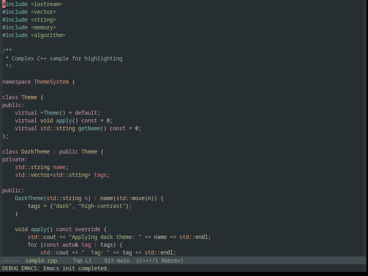 Base16 Everforest Dark Hard Theme in c++-mode