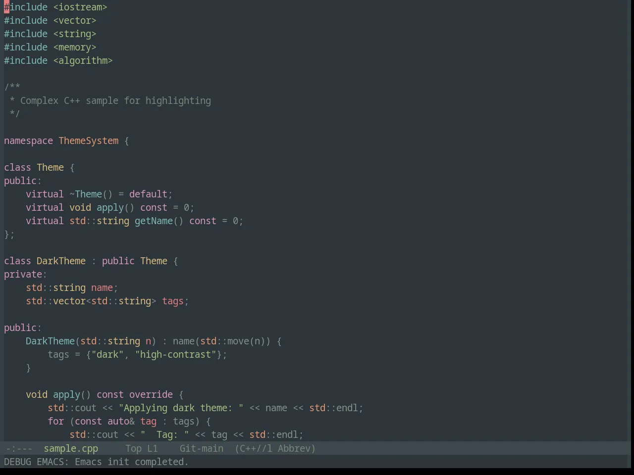 Base16 Everforest Dark Medium Theme in c++-mode