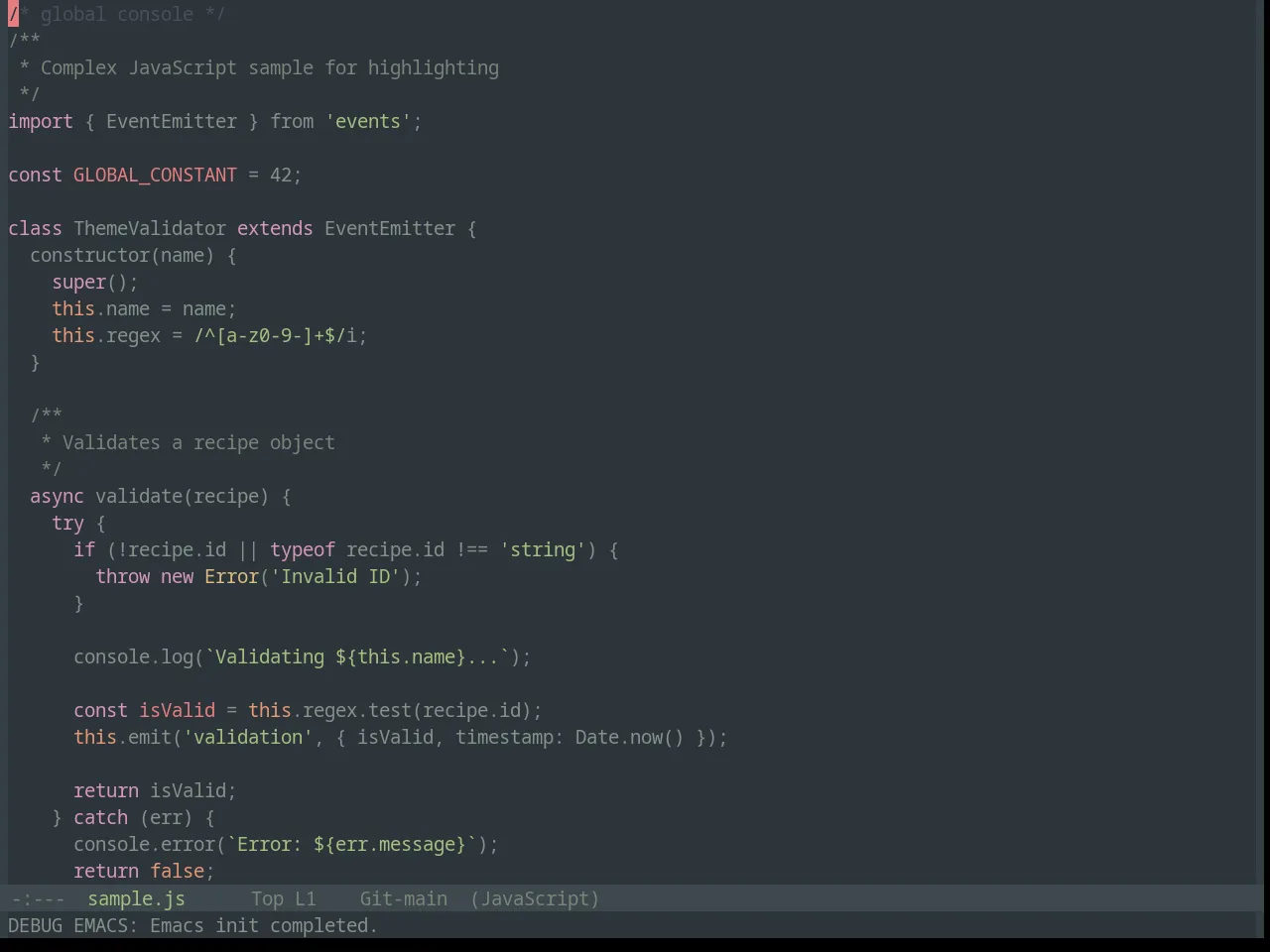 Base16 Everforest Dark Medium Theme in javascript-mode