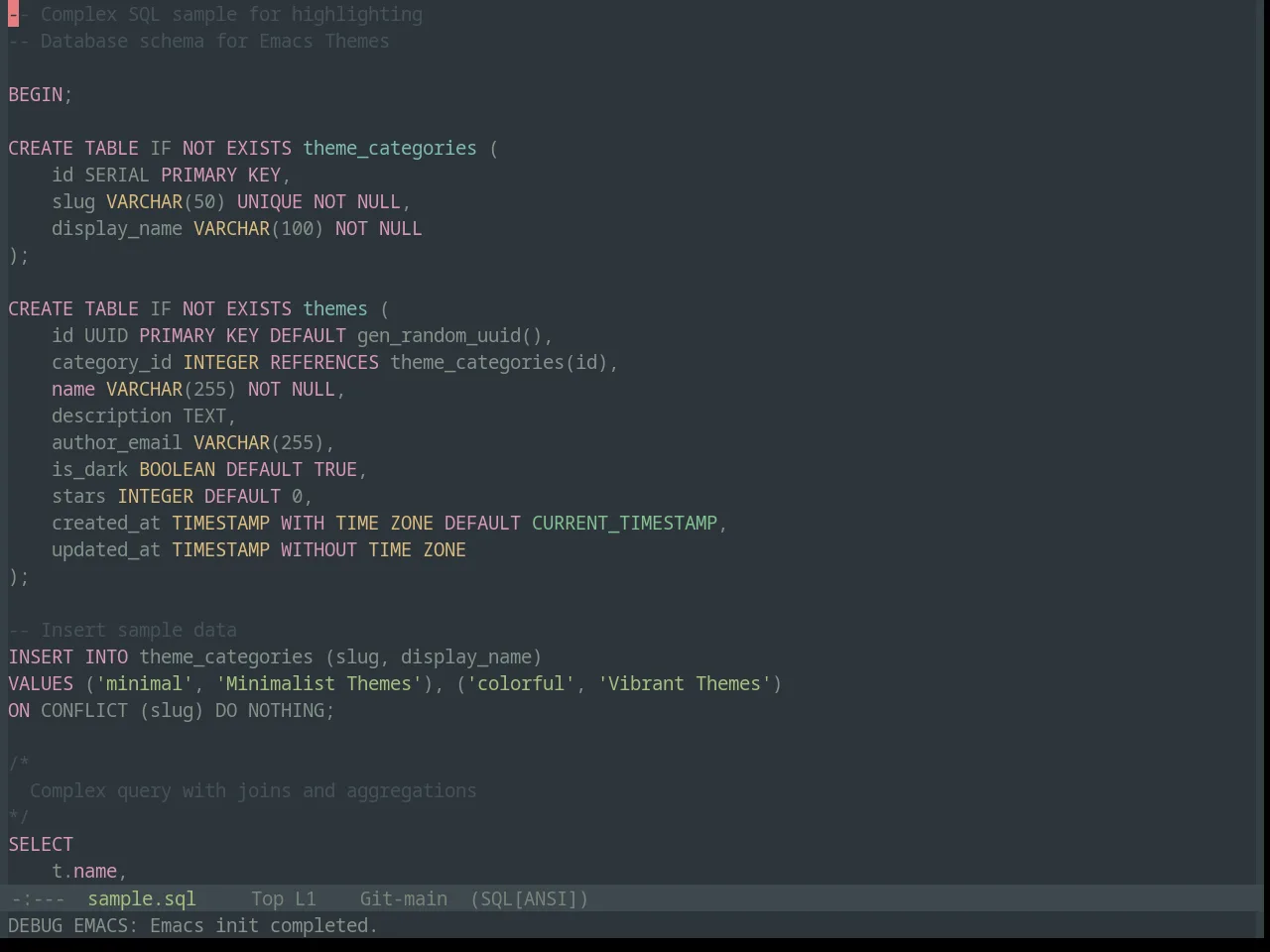 Base16 Everforest Dark Medium Theme in sql-mode