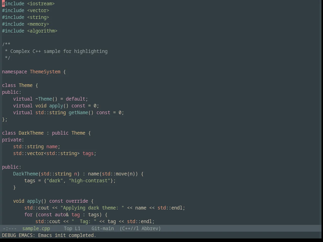 Base16 Everforest Dark Soft Theme in c++-mode