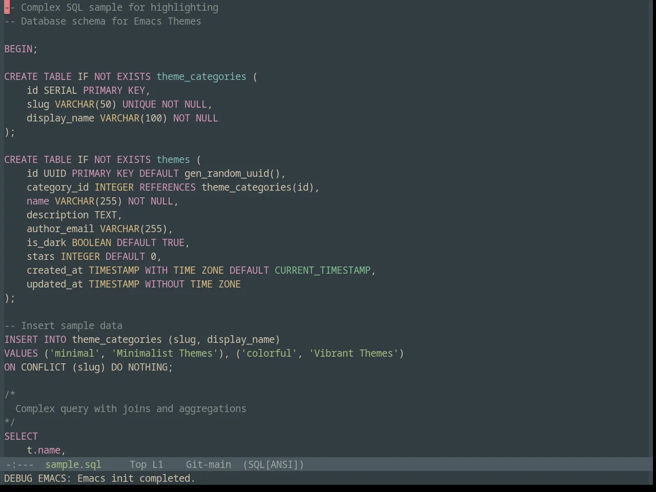 Base16 Everforest Dark Soft Theme in sql-mode