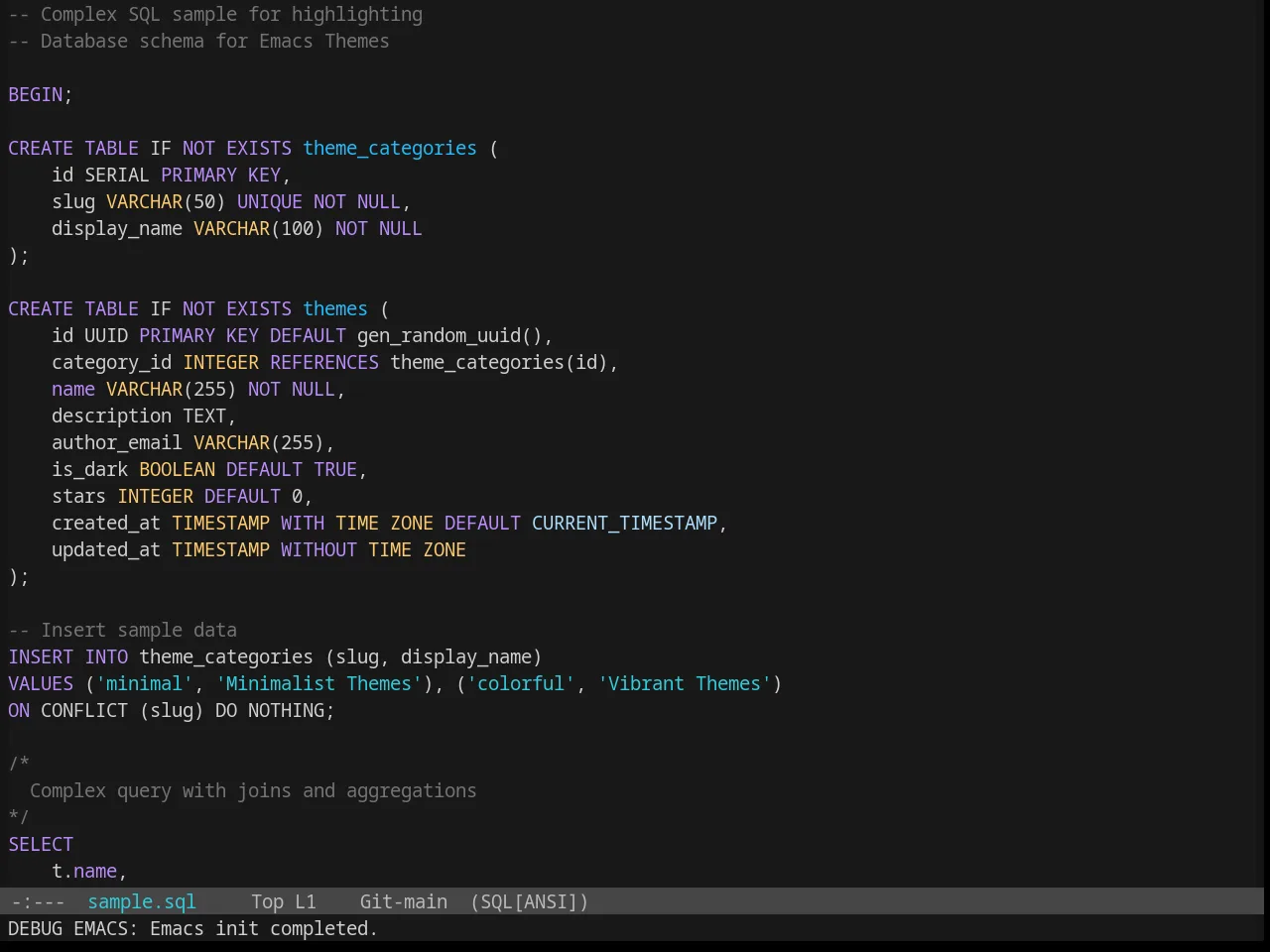 Base16 Framer Theme in sql-mode