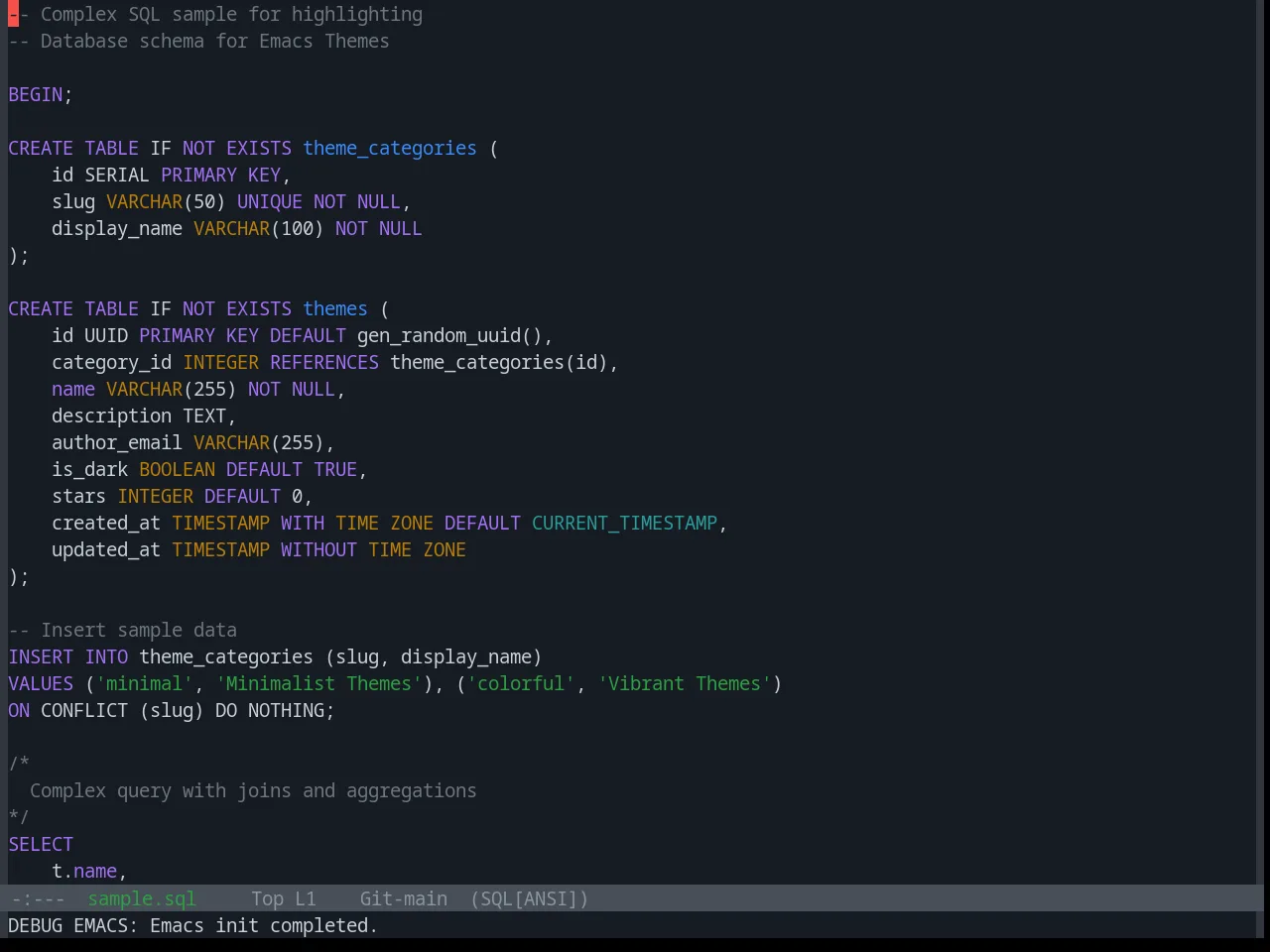 Base16 Github Dark Theme in sql-mode